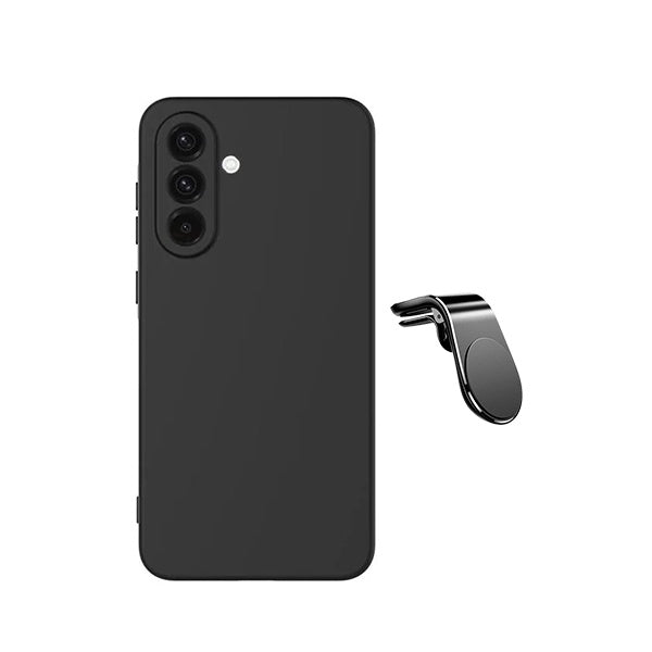 Kit Suporte de Carro Magnético L + Capa Proteção Silicone GIFT4ME Para Samsung Galaxy A57 5G - Preto