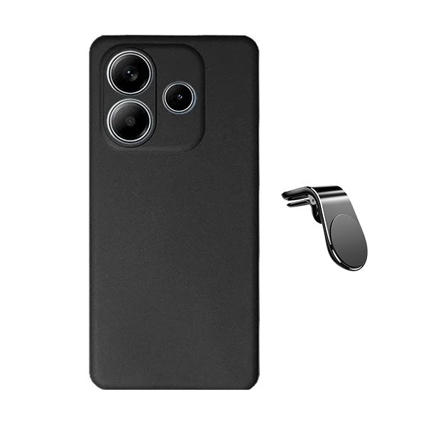 Kit Suporte de Carro Magnético L + Capa Proteção Silicone Gift4Me Para Xiaomi Redmi Note 14 4G - Preto