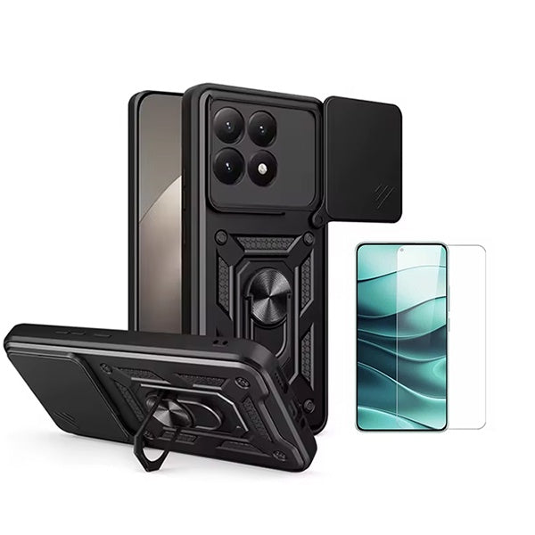 Kit Vidro Temperado Cleargorilasglass + Capa de Proteção Militar Magnética Janela GIFT4ME Para Xiaomi 15T 5G - Preto