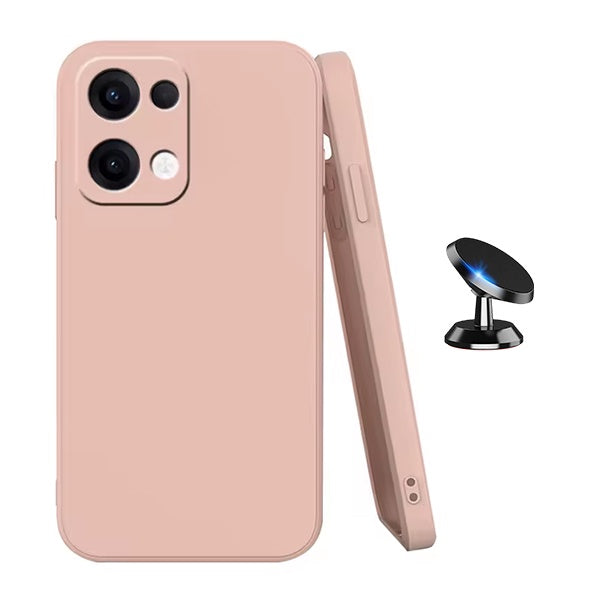 Kit Suporte Magnético + Capa Proteção Silicone GIFT4ME Para Oppo Reno13 - Rosa