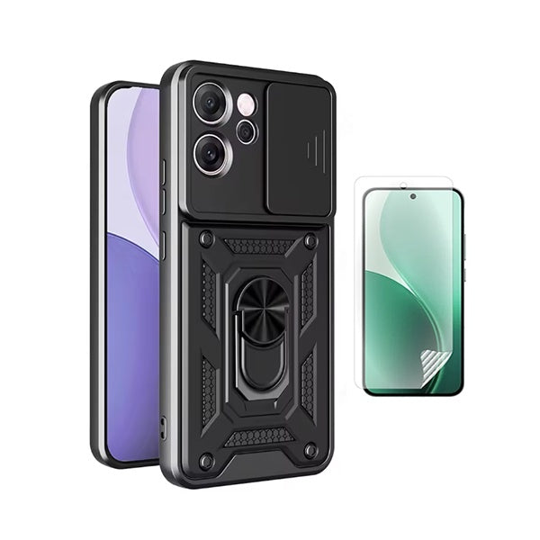 Kit Película Protectora de Hydrogel Frente + Capa de Proteção Militar Magnética Janela GIFT4ME Para Oppo Reno14 F 5G - Preto