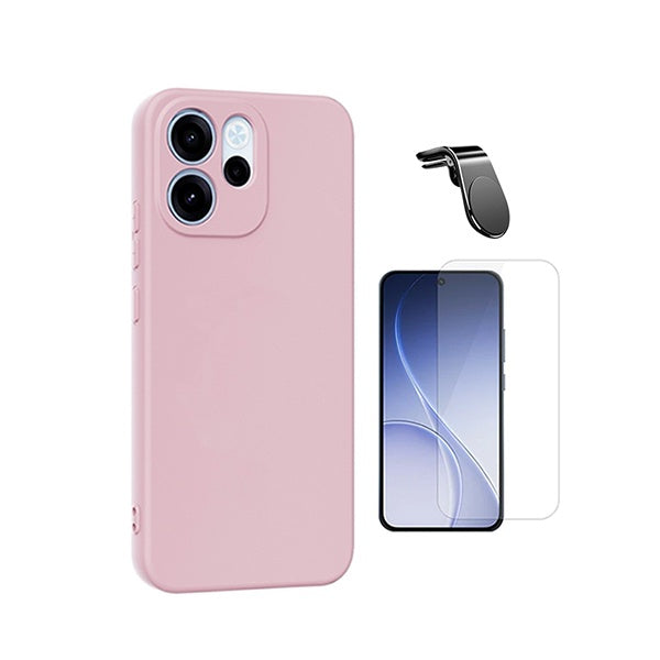 Kit Vidro Temperado Cleargorilasglass + Capa Proteção Silicone + Suporte Magnético L GIFT4ME Para Oppo Reno15 F - Rosa