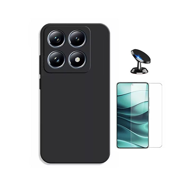 Kit Vidro Temperado Cleargorilasglass + Capa Proteção Silicone + Suporte de Carro GIFT4ME Para Xiaomi 15T 5G - Preto