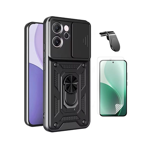 Kit Película Protectora de Hydrogel Frente + Capa de Proteção Militar Magnética Janela + Suporte de Carro Magnético L GIFT4ME Para Oppo Reno14 F - Preto
