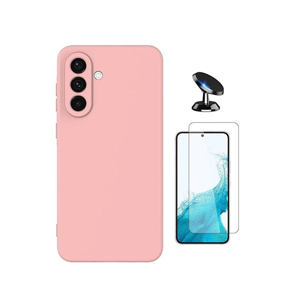 Kit Vidro Temperado Cleargorilasglass + Capa Proteção Silicone + Suporte de Carro GIFT4ME Para Samsung Galaxy A57 5G - Rosa