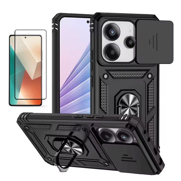 Kit Película de Vidro Temperado Gorilasglass + Capa de Proteção Militar Magnética Janela Gift4Me Para Xiaomi Redmi Note 14 - Preto