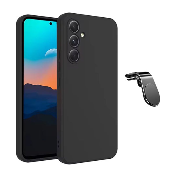 Kit Suporte de Carro Magnético L + Capa Proteção Silicone Gift4Me Para Samsung Galaxy A36 5G - Preto