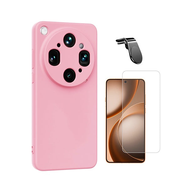 Kit Vidro Temperado Cleargorilasglass + Capa Proteção Silicone + Suporte Magnético L GIFT4ME Para Oppo Find X9 Ultra - Rosa