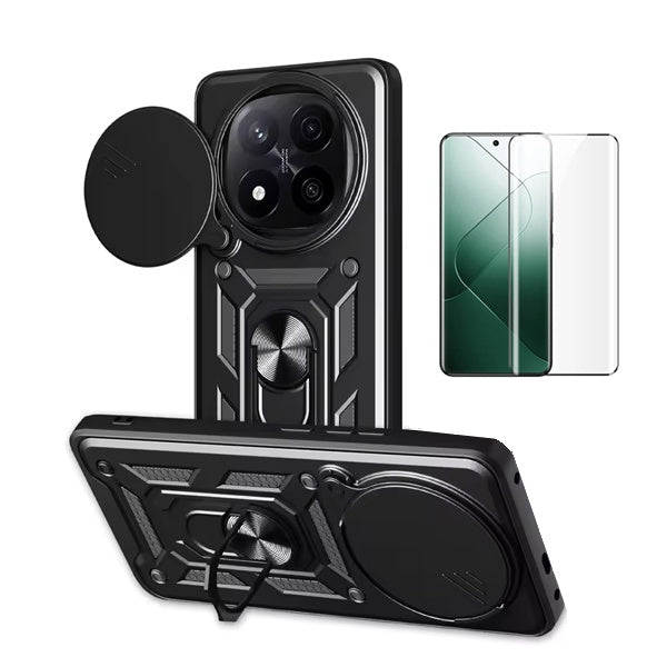 Kit Película de Vidro Temperado Gorilasglass Curvado + Capa de Proteção Militar Magnética Gift4Me Para Xiaomi Redmi Note 14 Pro + Plus - Preto
