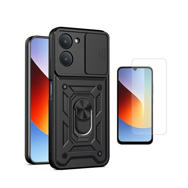 Kit Vidro Temperado Cleargorilasglass + Capa de Proteção Militar Magnética Janela GIFT4ME Para Xiaomi Redmi A7 4G - Preto