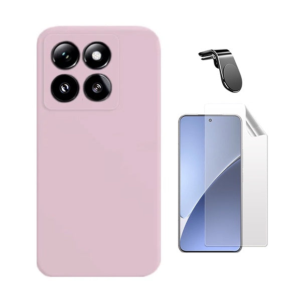 Kit Película Protectora de Hydrogel Frente + Capa Proteção Silicone + Suporte Magnético L Gift4Me Para Xiaomi 15 - Rosa