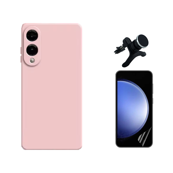 Kit Película Protectora de Hydrogel Frente + Capa Proteção Silicone + Suporte Reforçado de Carro GIFT4ME Para Samsung Galaxy S25 Edge - Rosa