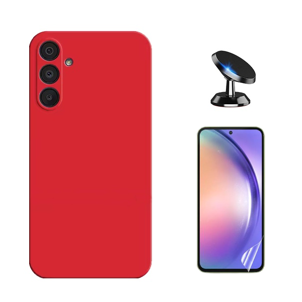 Kit Película Protectora de Hydrogel Frente + Capa Proteção Silicone + Suporte Magnético GIFT4ME Para Samsung Galaxy A36 5G - Vermelha