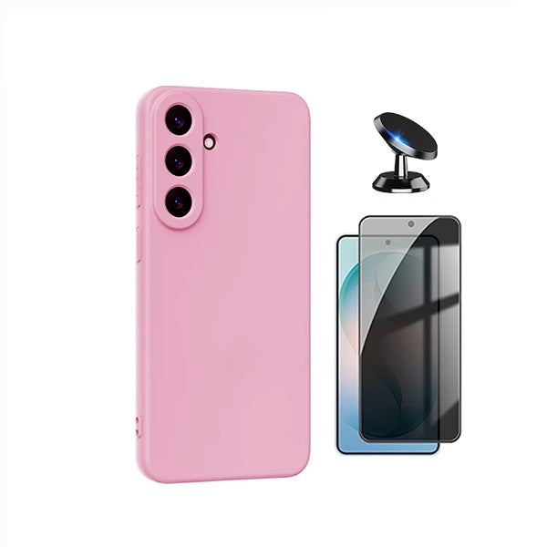Kit Película de Vidro Temperado Privacidade + Capa Proteção Silicone + Suporte Magnético GIFT4ME Para Samsung Galaxy S26 FE - Rosa