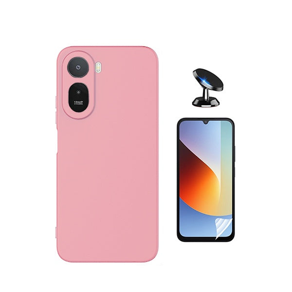 Kit Película Protectora de Hydrogel Frente + Capa Proteção Silicone + Suporte Magnético GIFT4ME Para Xiaomi Redmi A7 Pro 4G - Rosa