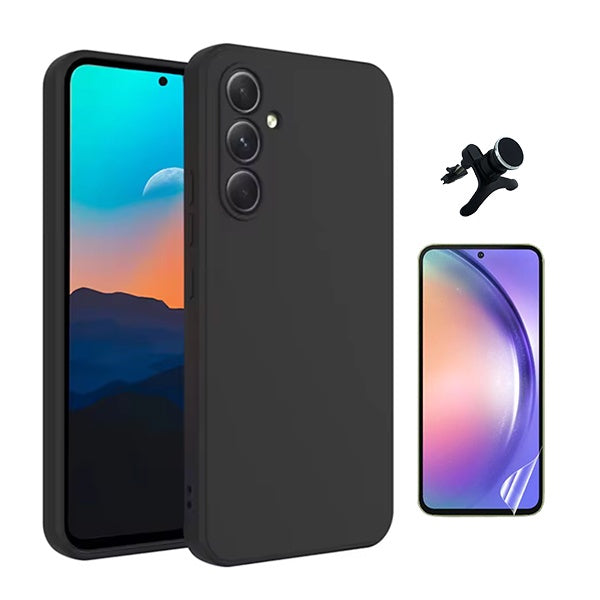 Kit Película Protectora de Hydrogel Frente + Capa Proteção Silicone + Suporte Reforçado de Carro Gift4Me Para Samsung Galaxy A26 - Preto