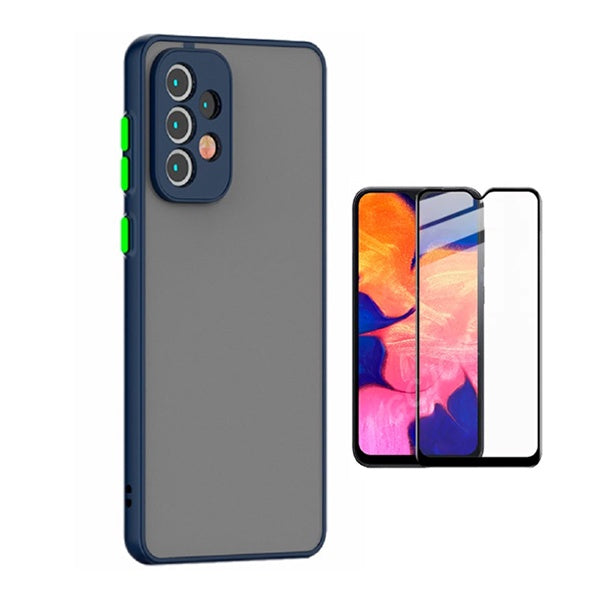 Kit Capa Traseira Proteção Camara + Película de Vidro Temperado Gorilasglass Gift4Me Para Samsung Galaxy A13 5G - Azul