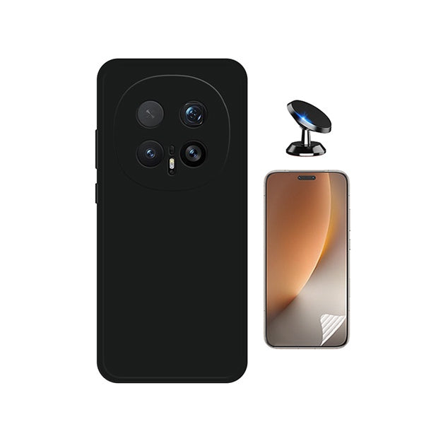 Kit Película Protectora de Hydrogel Frente + Capa Proteção Silicone + Suporte Magnético GIFT4ME Para Honor Magic8 Pro - Preto