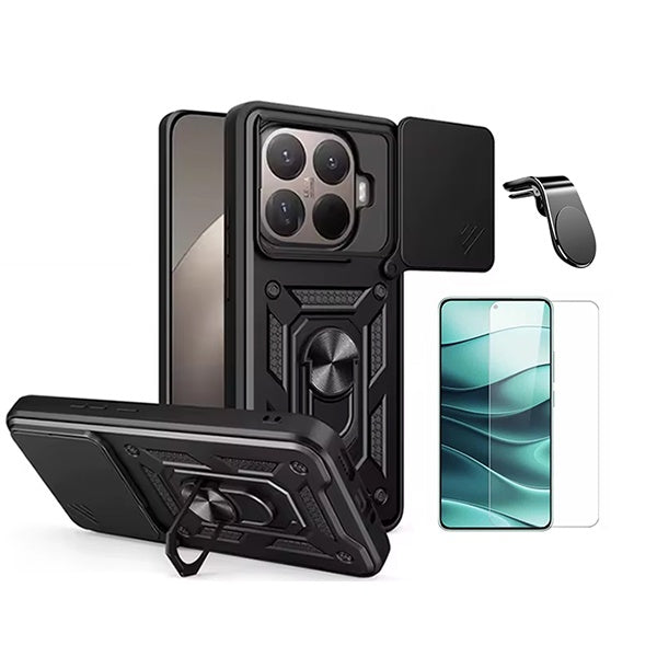 Kit Vidro Temperado Cleargorilasglass + Capa de Proteção Militar Magnética Janela + Suporte de Carro Magnético L GIFT4ME Para Xiaomi 15T Pro 5G - Preto