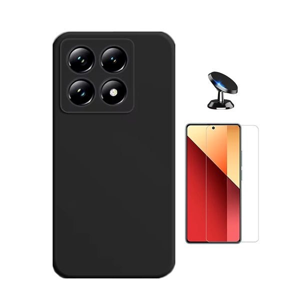 Kit Vidro Temperado Cleargorilasglass + Capa Proteção Silicone + Suporte de Carro Gift4Me Para Xiaomi 14T Pro - Preto