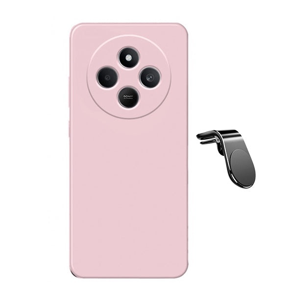 Kit Suporte de Carro Magnético L + Capa Proteção Silicone Gift4Me Para Xiaomi Redmi 14C 5G - Rosa