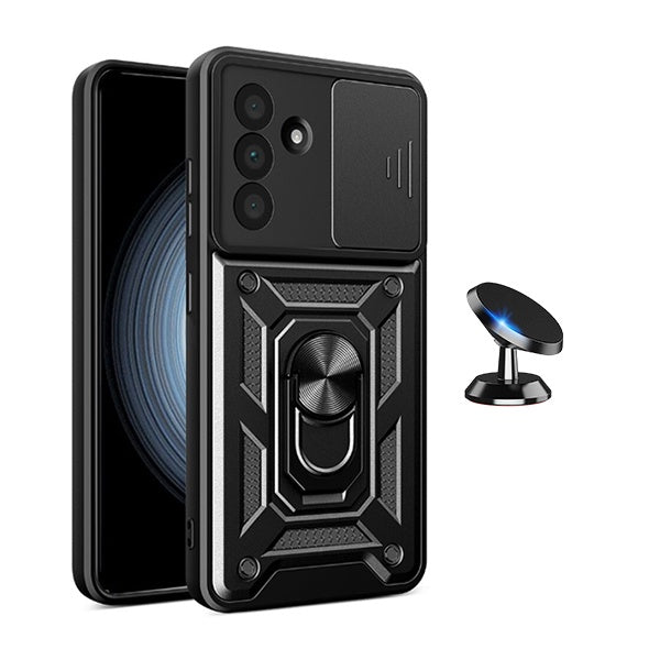 Kit Suporte Magnético + Capa de Proteção Militar Magnética Janela Deslizante GIFT4ME Para Samsung Galaxy A36 5G - Preto