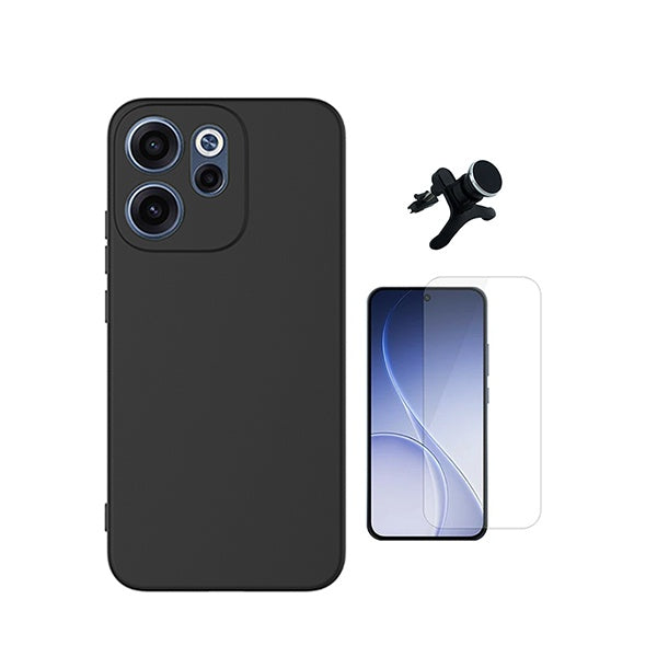Kit Vidro Temperado Cleargorilasglass + Capa Proteção Silicone + Suporte Reforçado de Carro GIFT4ME Para Oppo Reno15 F - Preto