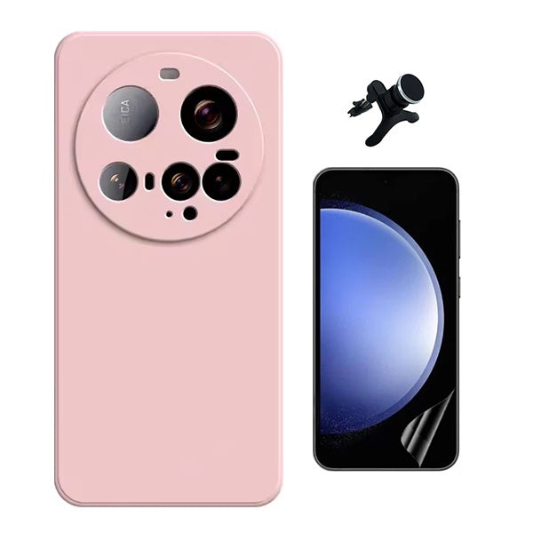 Kit Película Protectora de Hydrogel Frente + Capa Proteção Silicone + Suporte Reforçado de Carro GIFT4ME Para Xiaomi 15 Ultra - Rosa