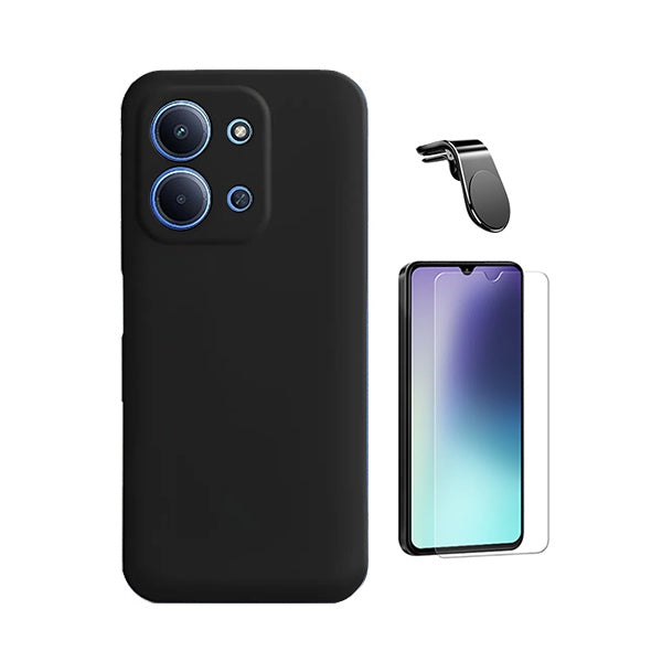 Kit Vidro Temperado Cleargorilasglass + Capa Proteção Silicone + Suporte Magnético L GIFT4ME Para Xiaomi Poco C85 - Preto