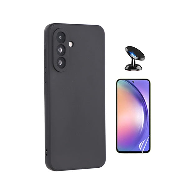 Kit Película Protectora de Hydrogel Frente + Capa Proteção Silicone + Suporte Magnético GIFT4ME Para Samsung Galaxy A27 - Preto