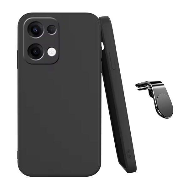 Kit Suporte de Carro Magnético L + Capa Proteção Silicone GIFT4ME Para Oppo Reno13 - Preto
