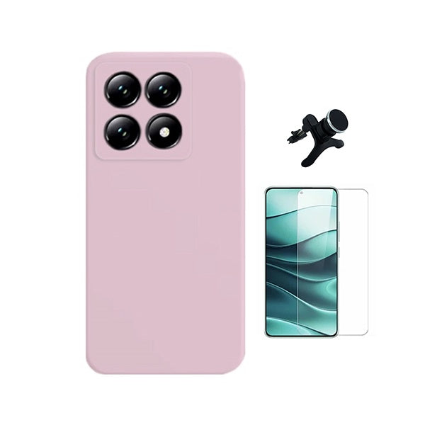 Kit Vidro Temperado Cleargorilasglass + Capa Proteção Silicone + Suporte Reforçado de Carro GIFT4ME Para Xiaomi 15T 5G - Rosa