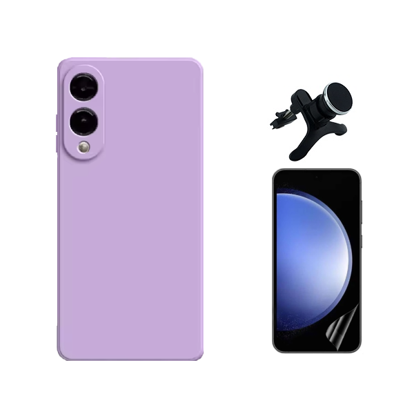 Kit Película Protectora de Hydrogel Frente + Capa Proteção Silicone + Suporte Reforçado de Carro GIFT4ME Para Samsung Galaxy S25 Edge - Roxo