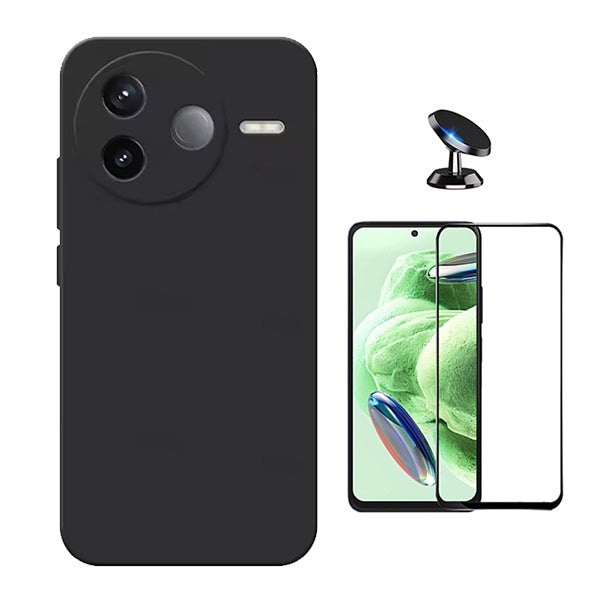 Kit Película de Vidro Temperado Gorilasglass + Capa Proteção Silicone + Suporte Magnético GIFT4ME Para Xiaomi Poco F7 Pro - Preto