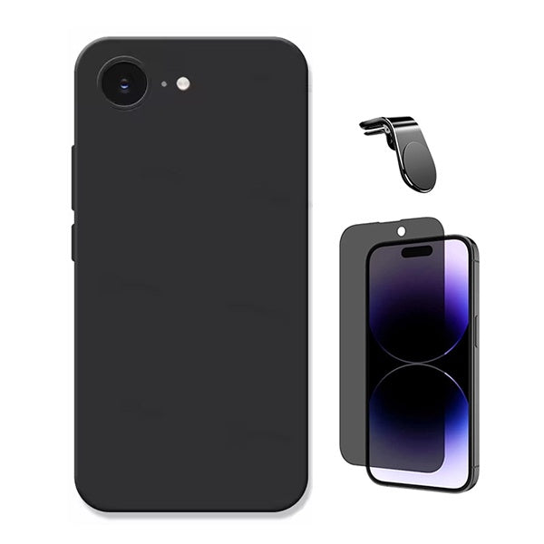 Kit Película de Vidro Temperado Privacidade + Capa Proteção Silicone + Suporte Magnético L GIFT4ME Para Apple iPhone 16e - Preto
