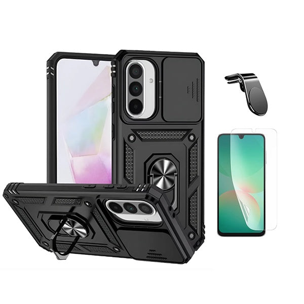 Kit Película Protectora de Hydrogel Frente + Capa de Proteção Militar Magnética Janela + Suporte de Carro Magnético L GIFT4ME Para Samsung Galaxy A17 4G - Preto
