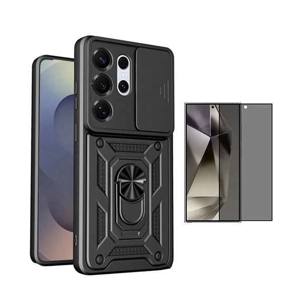 Kit Película de Vidro Temperado Privacidade + Capa de Proteção Militar Magnética Janela GIFT4ME Para Samsung Galaxy S26 Ultra - Preto