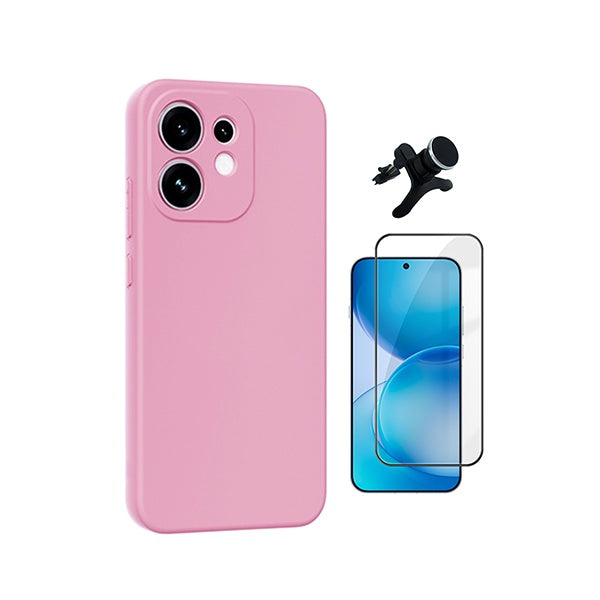 Kit Película de Vidro Temperado Gorilasglass + Capa Proteção Silicone + Suporte Reforçado de Carro GIFT4ME Para Oppo Reno16 - Rosa