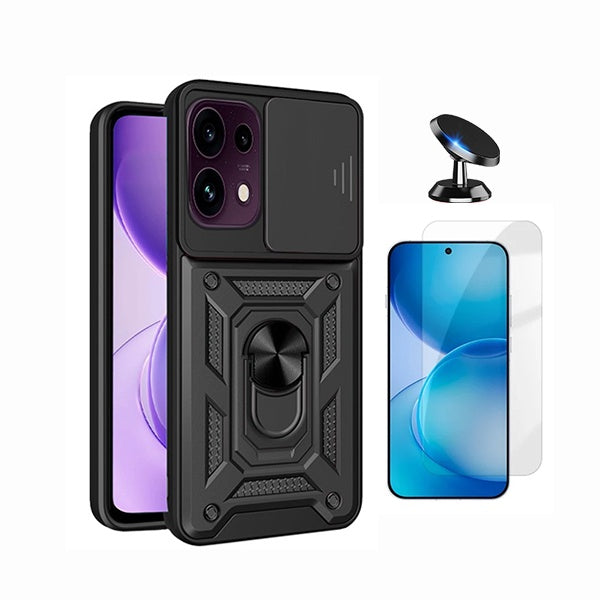 Kit Vidro Temperado Cleargorilasglass + Capa de Proteção Militar Magnética Janela GIFT4ME Para Oppo Reno16 F 5G - Preto
