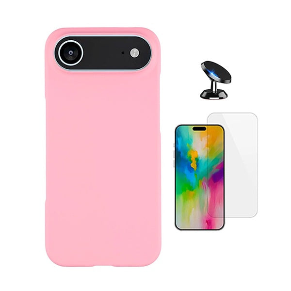 Kit Vidro Temperado Cleargorilasglass + Capa Proteção Silicone + Suporte de Carro GIFT4ME Para Apple iPhone 17 Air - Rosa
