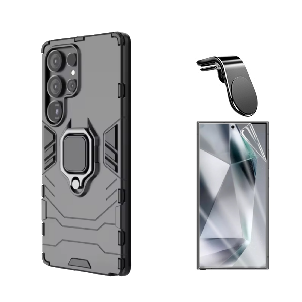 Kit Película Protectora de Hydrogel Frente + Capa de Proteção Militar Magnética + Suporte de Carro Magnético L GIFT4ME Para Samsung Galaxy S25 Ultra - Preto
