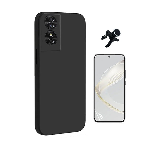 Kit Película Protectora de Hydrogel Frente + Capa Proteção Silicone + Suporte Reforçado de Carro Gift4Me Para TCL 50 SE - Preto