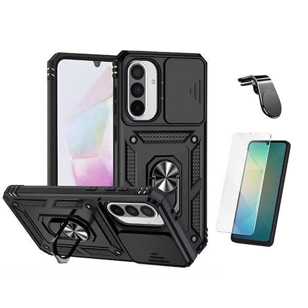 Kit Vidro Temperado Cleargorilasglass + Capa de Proteção Militar Magnética Janela + Suporte de Carro Magnético L GIFT4ME Para Samsung Galaxy A17 4G - Preto