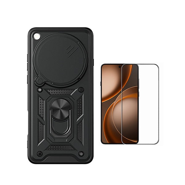 Kit Película de Vidro Temperado Gorilasglass + Capa de Proteção Militar Magnética Janela GIFT4ME Para Oppo Find X9 Ultra - Preto