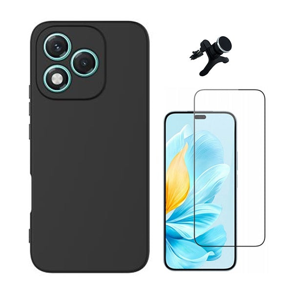 Kit Película de Vidro Temperado Gorilasglass + Capa Proteção Silicone + Suporte Reforçado de Carro GIFT4ME Para Honor 400 Lite - Preto
