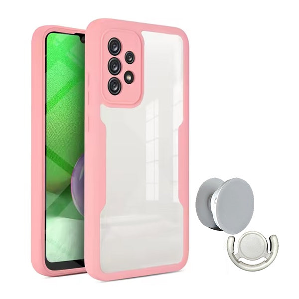 Kit Capa 360° Proteção Frente e Verso + 1 Handholder + 1 Suporte Handholder Branco Gift4Me Para Samsung Galaxy A52 - Rosa / Branco
