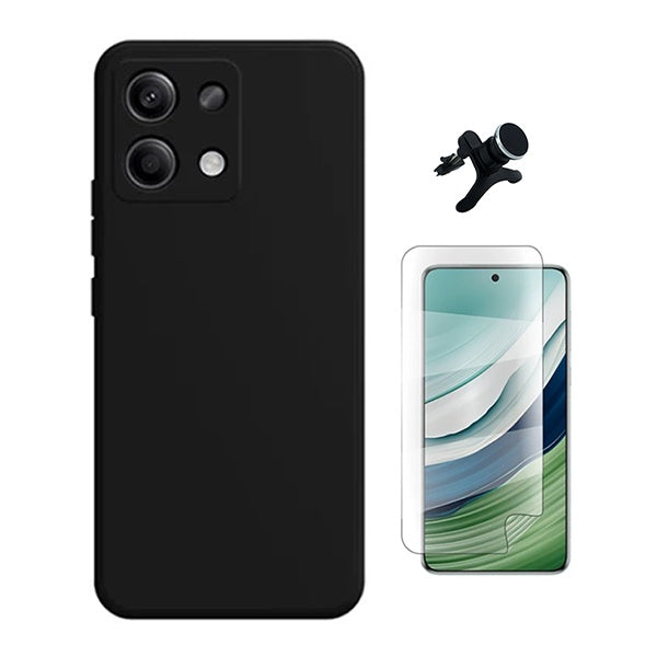 Kit Película Protectora de Hydrogel Frente + Capa Proteção Silicone + Suporte Reforçado de Carro GIFT4ME Para Xiaomi Redmi Note 14S - Preto
