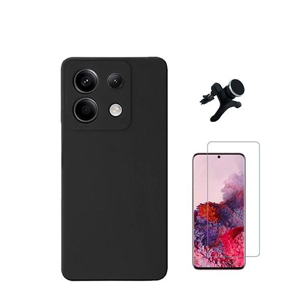 Kit Vidro Temperado Cleargorilasglass + Capa Proteção Traseira Silicone + Suporte Reforçado de Carro GIFT4ME Compativel Com Xiaomi Redmi Note 13 Pro 4G - Preto