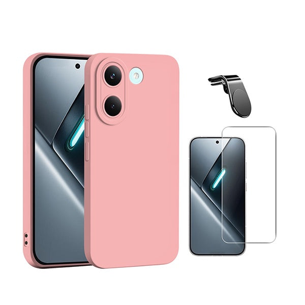 Kit Vidro Temperado Cleargorilasglass + Capa Proteção Silicone + Suporte Magnético L GIFT4ME Para Xiaomi Poco X8 Pro 5G - Rosa