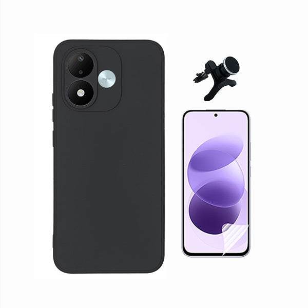 Kit Película Protectora de Hydrogel Frente + Capa Proteção Silicone + Suporte Reforçado de Carro GIFT4ME Para Xiaomi Redmi Note 17 4G - Preto